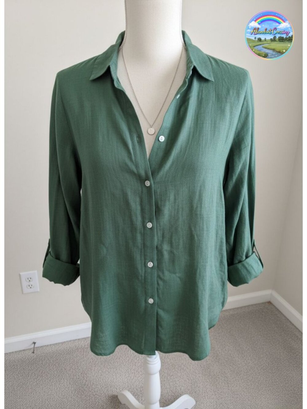 Astylish Womens V Neck Roll Up Sleeve Button Down Blouse Top